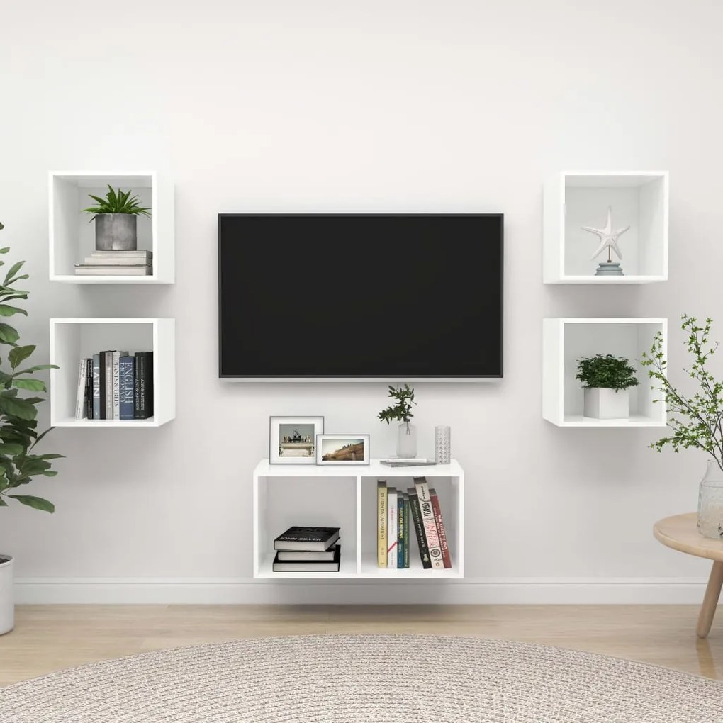vidaXL 5 pcs conjunto de móveis de TV contraplacado branco