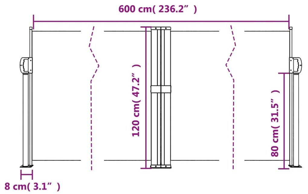 Toldo lateral retrátil 120x600 cm cinzento-acastanhado