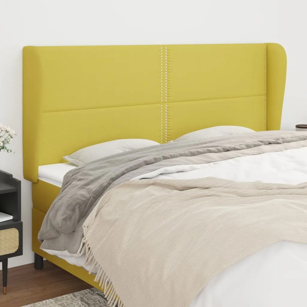 vidaXL Cabeceira de cama c/ abas tecido 163x23x118/128 cm verde