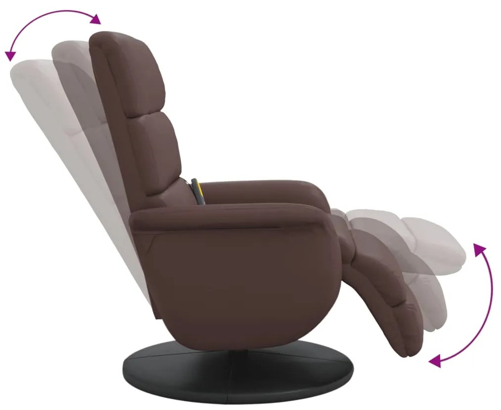 Poltrona massagens recl. c/ apoio pés couro artificial castanho
