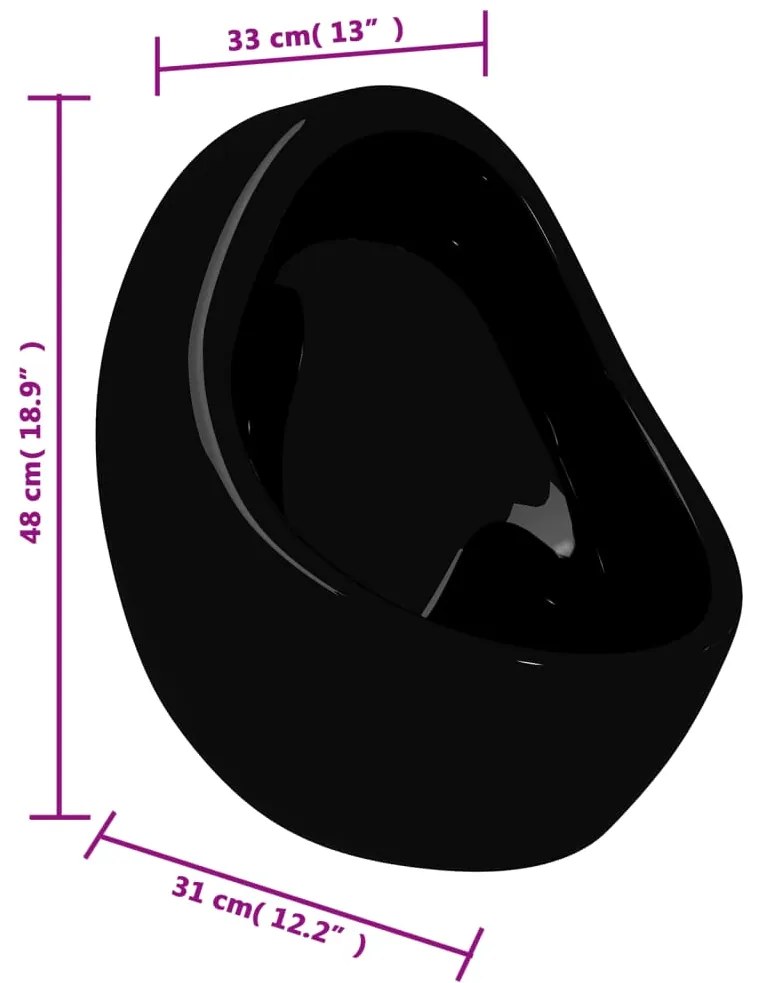 Urinol de parede com válvula de descarga cerâmica preto