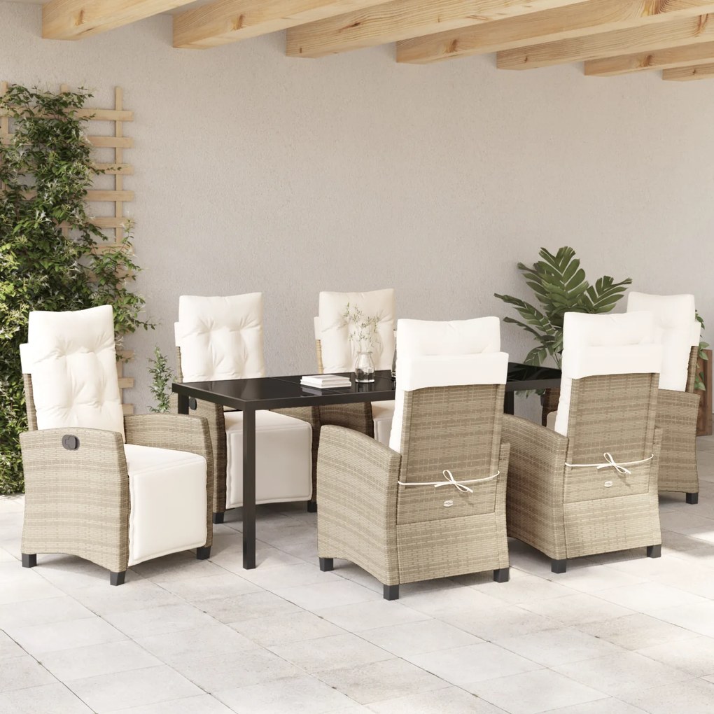 Conjunto de Jantar de Jardim 7 Peças Rattan Poliéster Bege