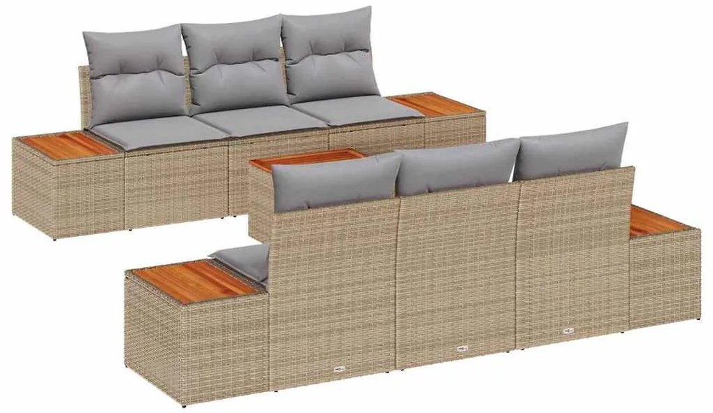 Conjunto de Sofá de Jardim de 7 Peças com Almofadas Bege em Rattan e A