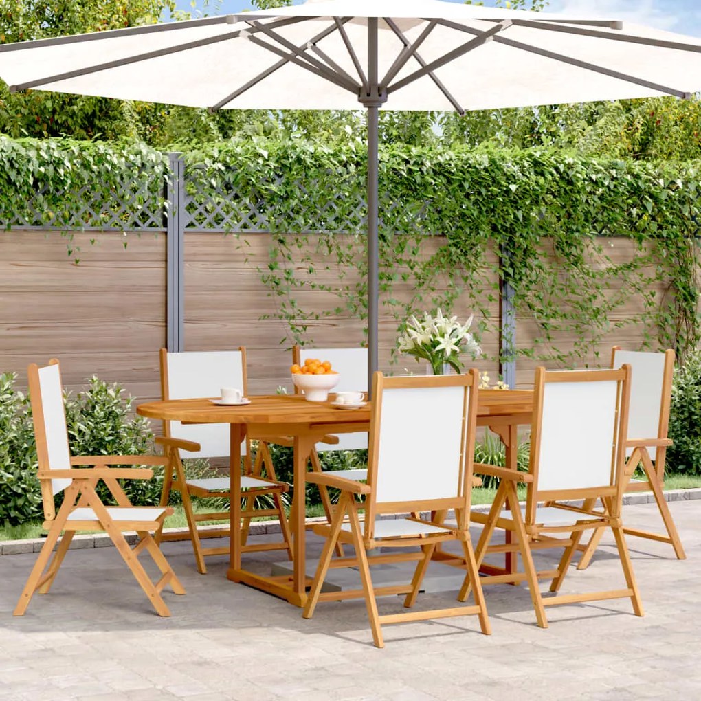 vidaXL 7 pcs conjunto jantar jardim tecido/madeira maciça branco nata