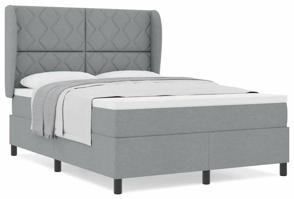 Cama Box com Colchão - Cinza Claro, 140x200 cm, Tecido