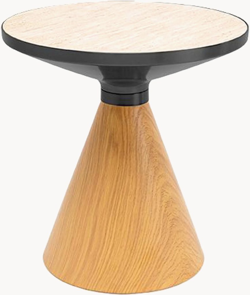 Mesa de apoio redonda com tampo com aspeto de travertino Cono