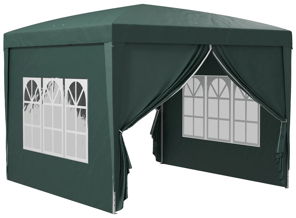 Outsunny Tenda de Jardim com Paredes Laterais Amovíveis Janelas Porta com Zíper e Bolsa de Transporte 295x295x196-258 cm Verde