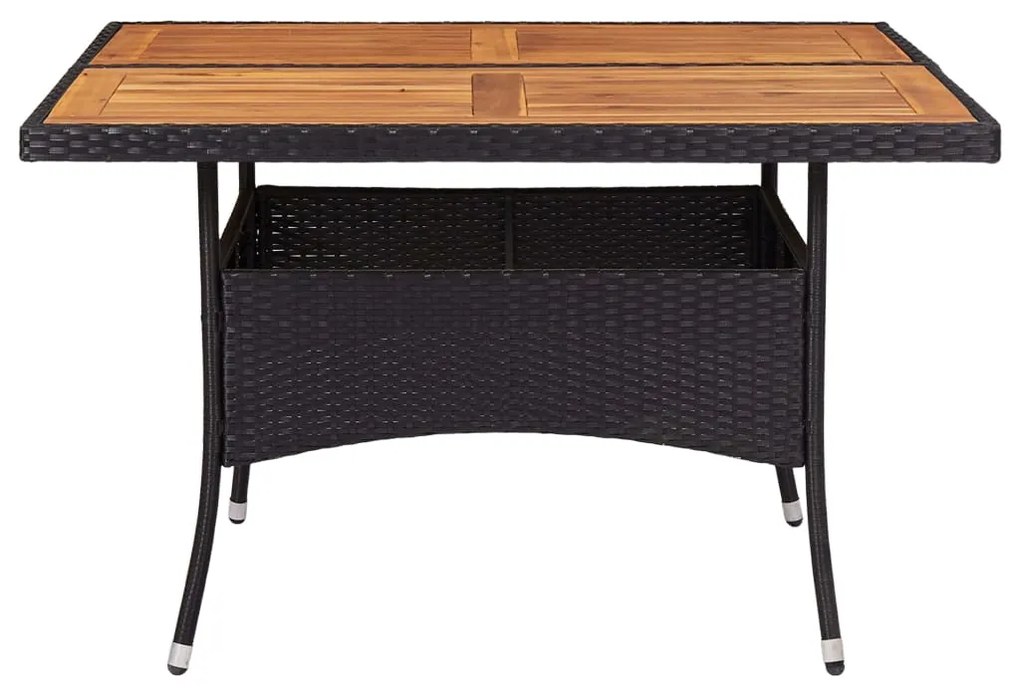 Mesa de jantar para exterior vime PE e madeira maciça preta