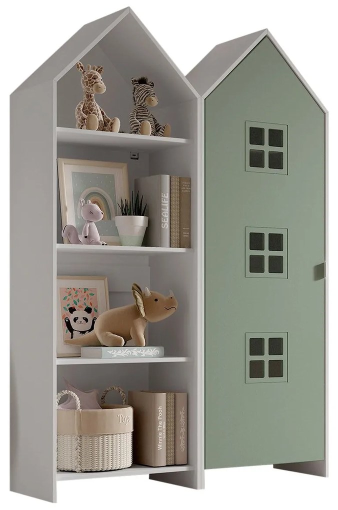 Conjunto 1 armario Guarda Roupa infantil + estante infantil coleção CASAMI Branco e Verde