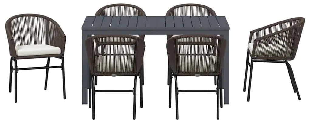 Conjunto de Jantar de Jardim Manual 7 pcs Castanho Médio