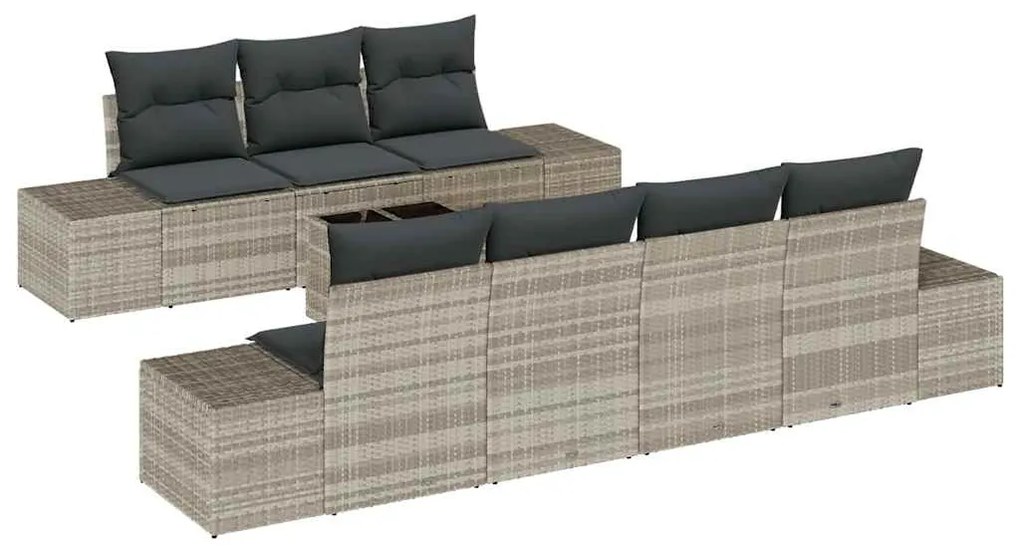 Sofá de Jardim de 8 Peças em Rattan Sintético Cinza Claro com Almofada