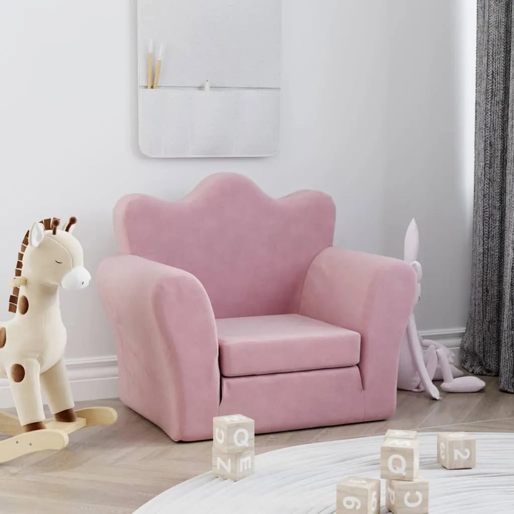 341874 vidaXL Sofá infantil de pelúcia rosa