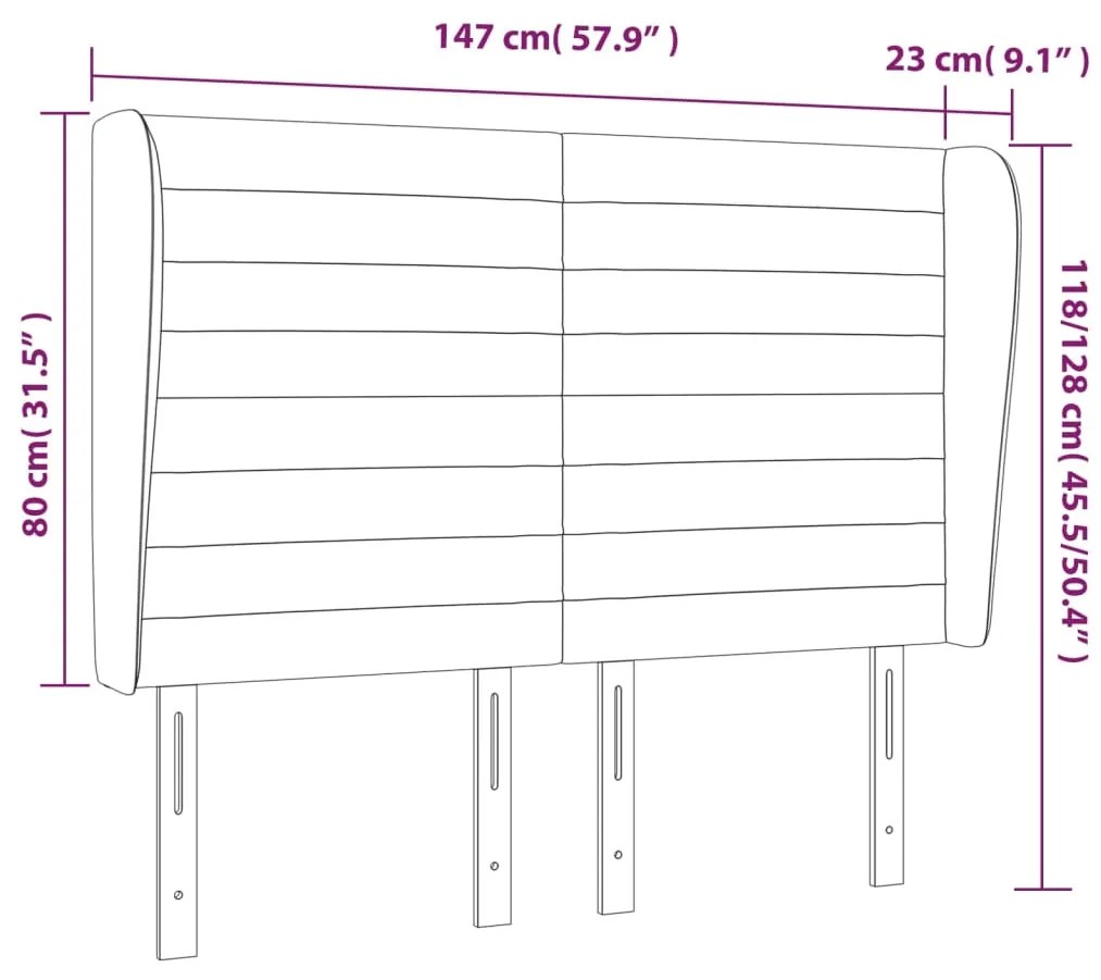 Cabeceira de cama c/ abas veludo 147x23x118/128cm cinza-claro