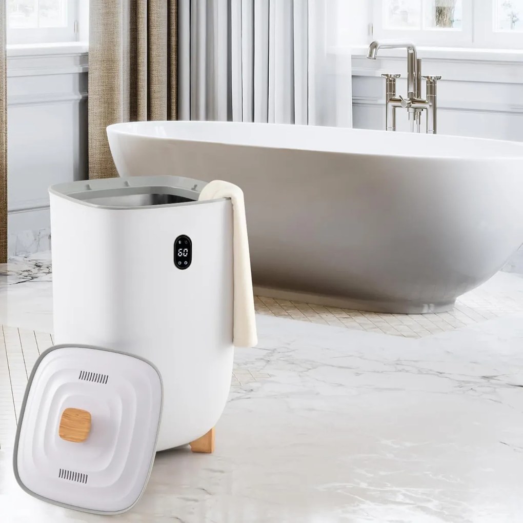 Aquecedor elétrico de toalhas 35L com temporizador de 20-90 minutos, modo de secagem de 2-5 horas e desligamento automático, branco