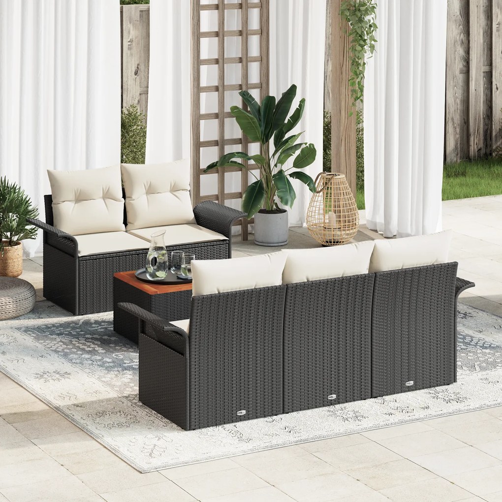 Conjunto de Sofá de Jardim vidaXL 6 Peças com Almofadas Preto Rattan P