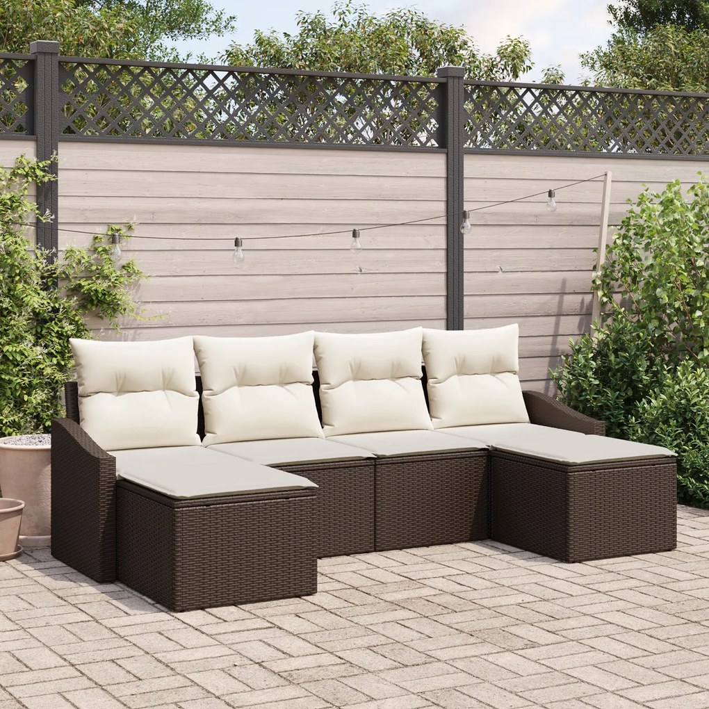 Conjunto de Jantar para Jardim com 6 Peças e Almofadas Castanho Poliés