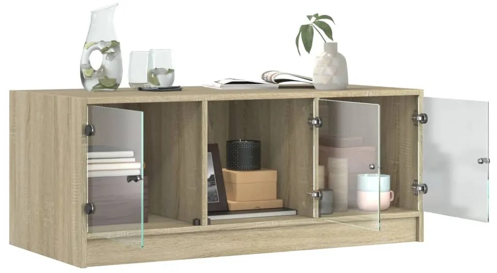 Mesa de centro c/ portas de vidro 102x50x42 cm carvalho sonoma