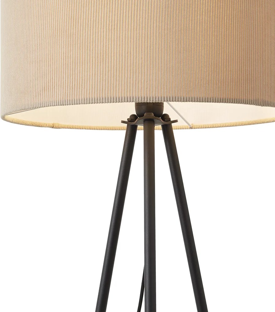 Candeeiro de pé tripé moderno taupe com abajur de veludo - Luz