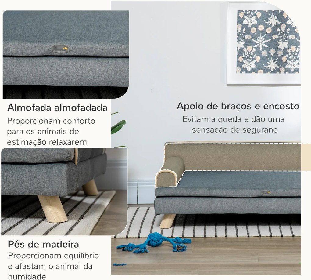 Cama Elevada para Cães Grandes e Médios 100x62x32 cm  Revestimento em Chenille com Almofada Lavável  Cinza Escuro