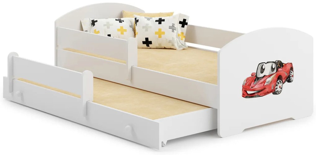 Cama infantil Luk 160x80 branca - carro de corrida - colchão e estrado incluído
