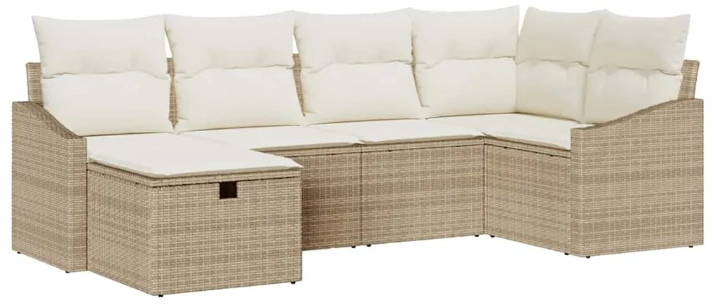 Conjunto de Sofá de Jardim de 6 Peças com Almofadas Beijes de Rattan P