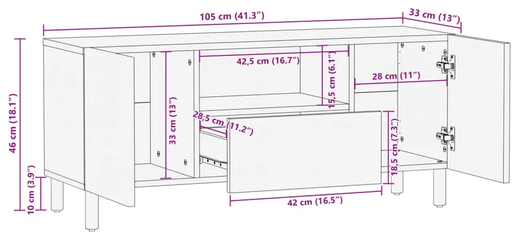 Móvel de TV 105x33x46 cm derivados de madeira preto