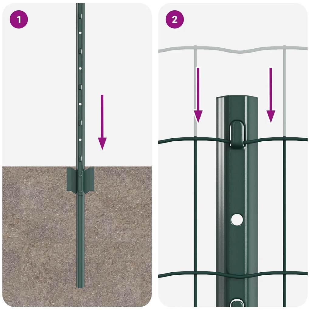 Cerca Europeia com 5 Postes U Verde 0.8x10 m Aço