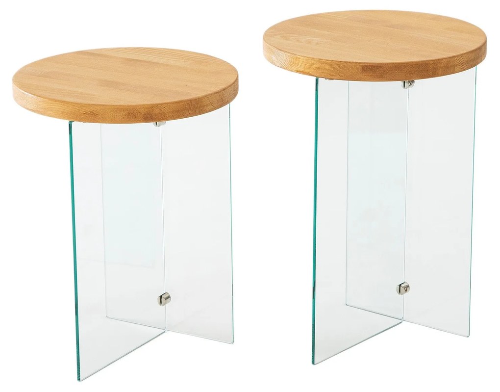 Conjunto de Mesas de Centro Serenity – Carvalho e Transparente – 35x51
