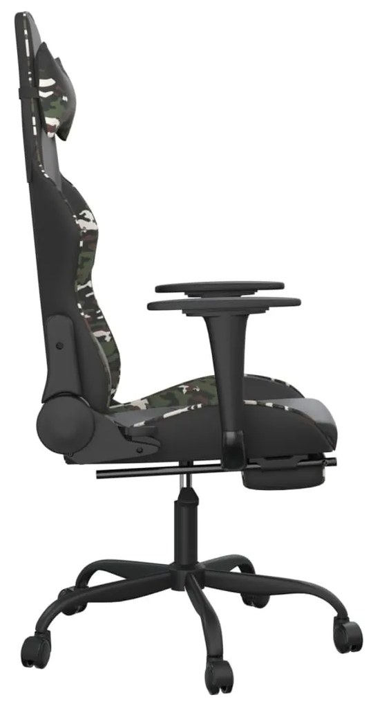 Cadeira gaming c/ apoio pés couro artificial preto e camuflado