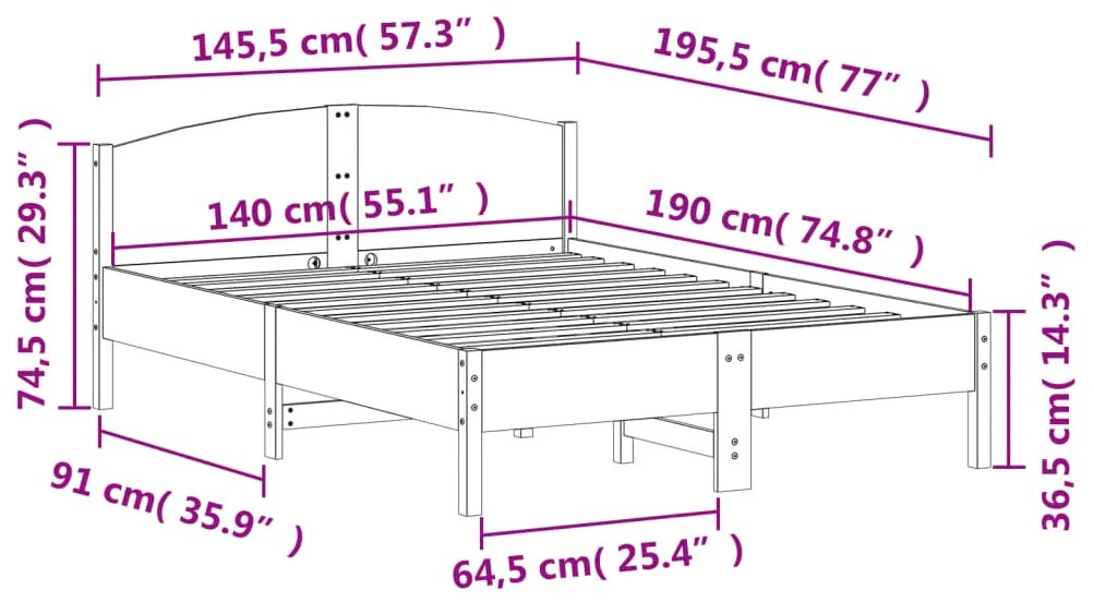 Cama sem colchão 140x190 cm pinho maciço castanho-mel