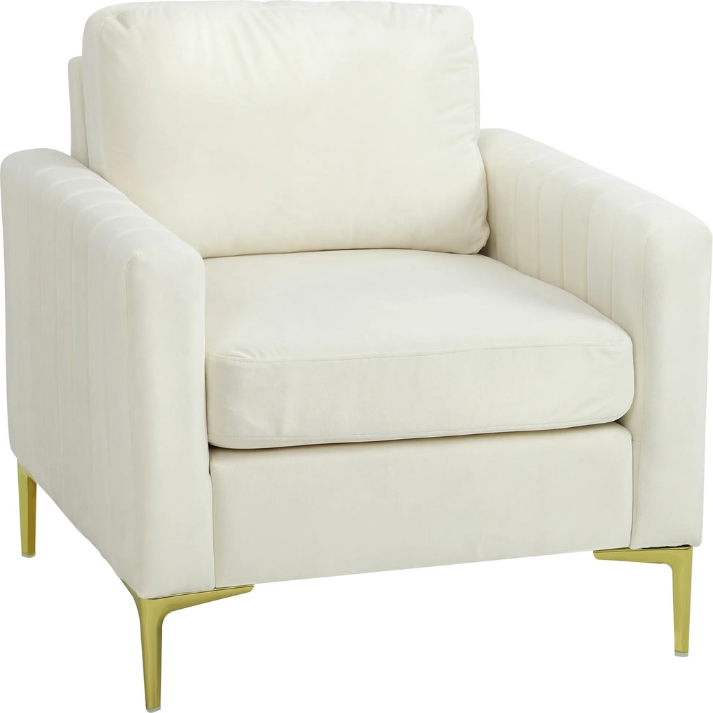 Poltrona de Sala Estofada em Veludo Acolchoamento Espesso Assento Amplo Apoio de Braços Almofada 81x77x81 cm Creme