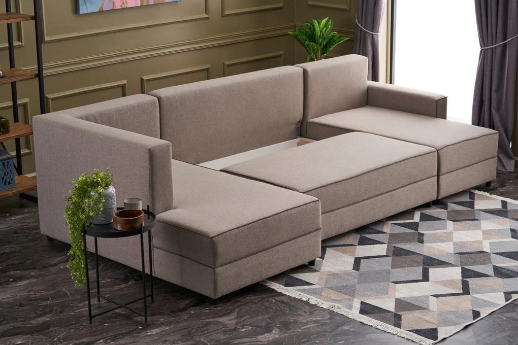 Sofá-cama de canto Ece – Creme – 315 cm x 88 cm x 160 cm