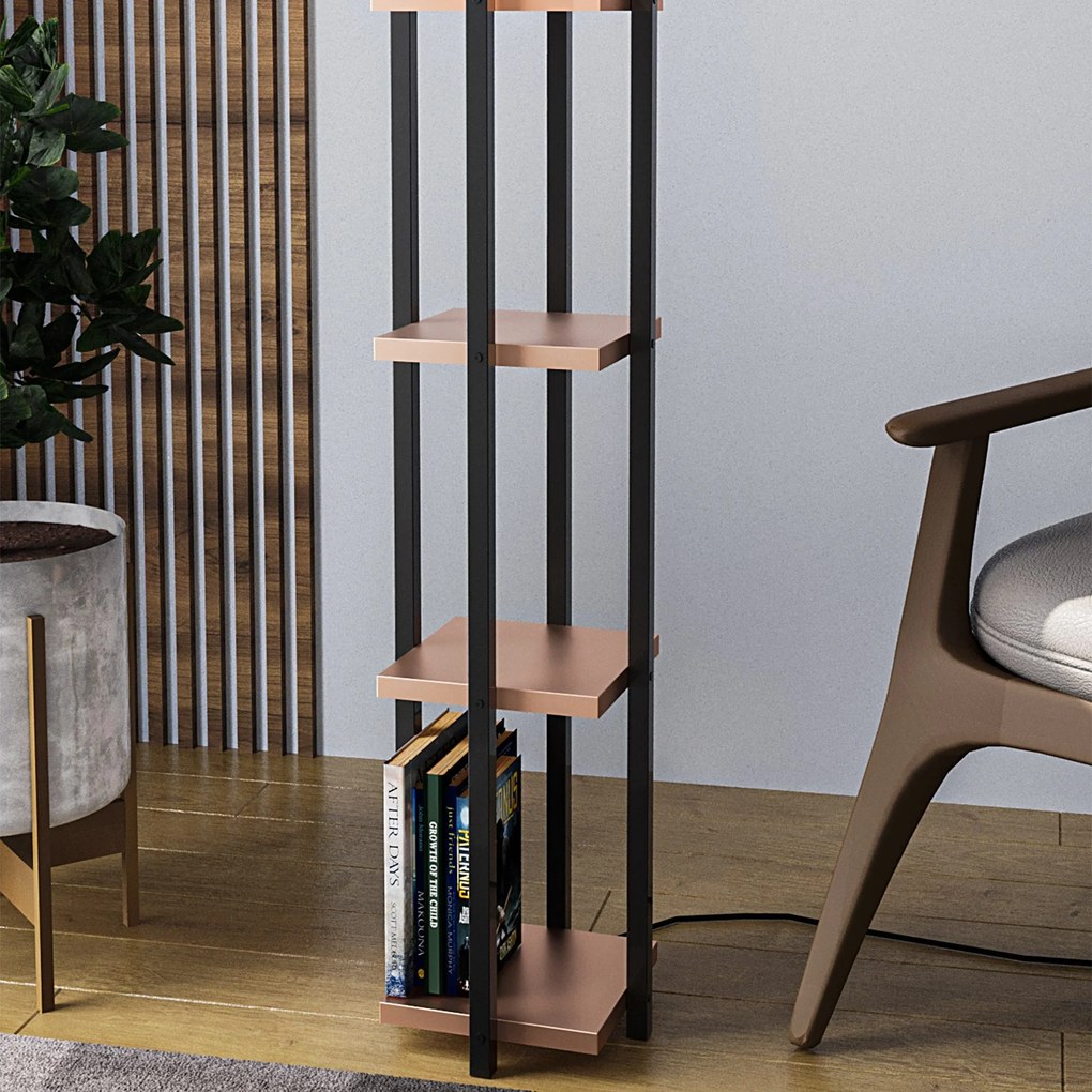 Candeeiro de Pé Shelf Lamp – Preto e Cobre – 25x25x130 cm