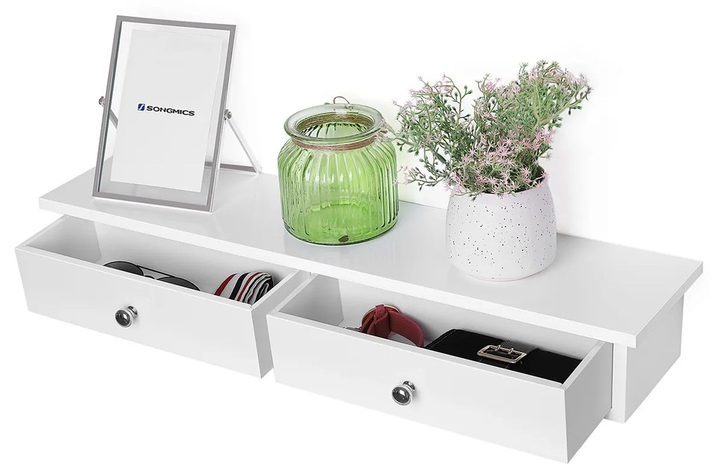 Prateleira de parede 2 gavetas 65 x 15 x 10 cm branco