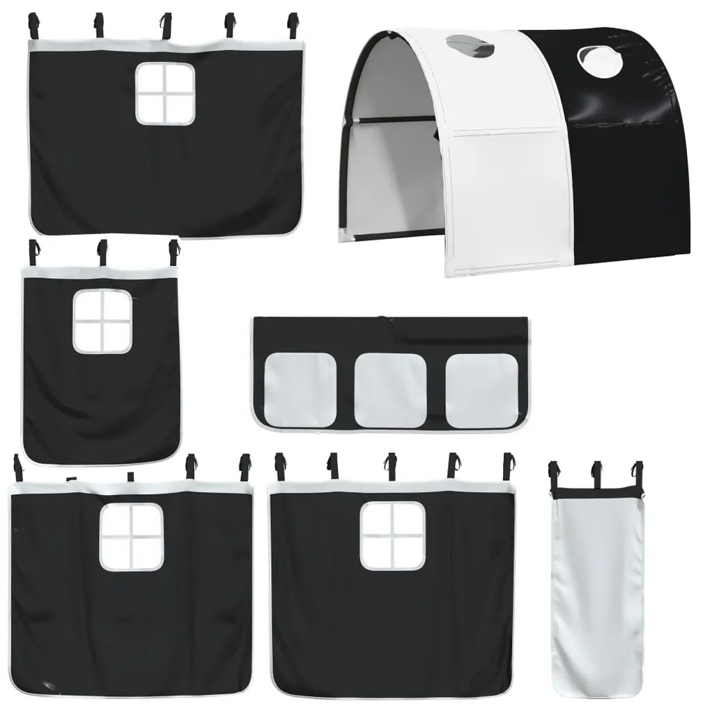 Cama alta criança c/ túnel 90x200 cm pinho maciço branco/preto
