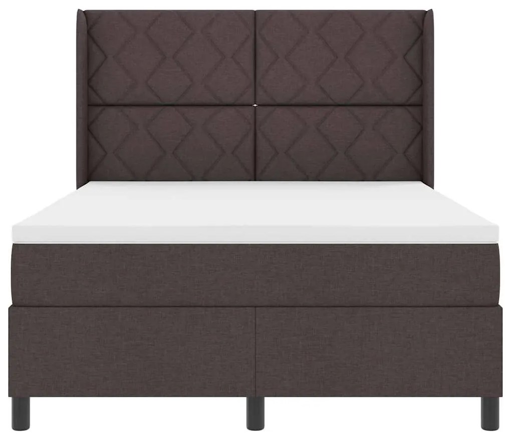 Cama Box com Colchão Marrom Escuro 140x190 cm em Tecido