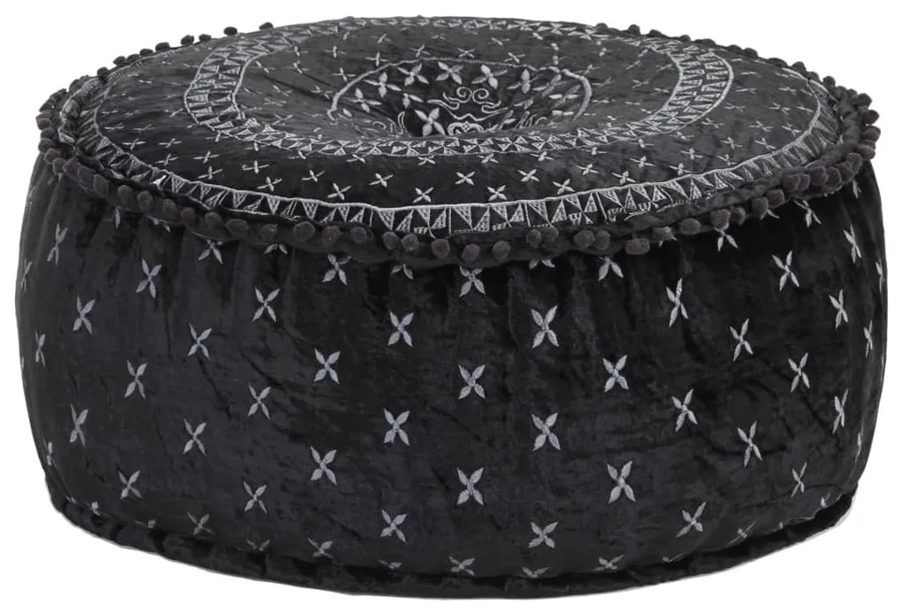 vidaXL Pufe redondo com bordado 60x25 cm veludo antracite