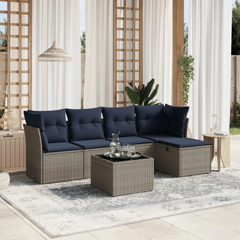 vidaXL 6 pcs conjunto sofás p/ jardim c/ almofadões vime PE cinzento