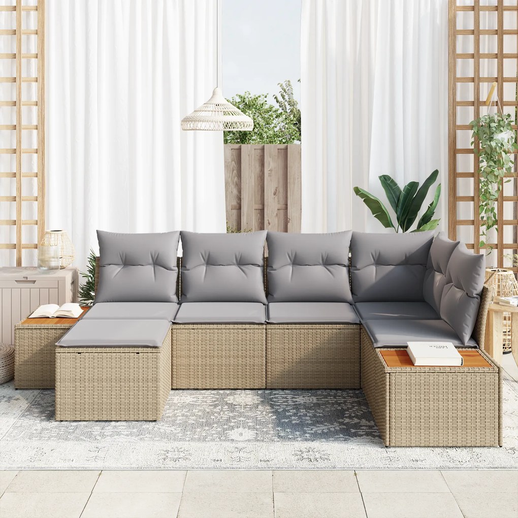 Conjunto de Sofá de Jardim vidaXL de 6 Peças com Almofadas Bege em Vim