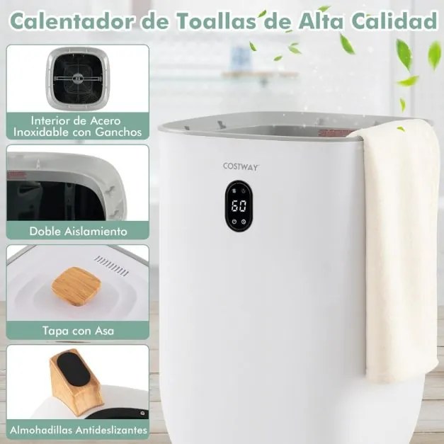 Aquecedor elétrico de toalhas 35L com temporizador de 20-90 minutos, modo de secagem de 2-5 horas e desligamento automático, branco