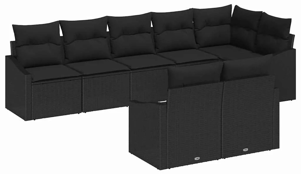 Conjunto de Sofá de Jardim de 8 Peças com Almofadas Preto em Rattan Po