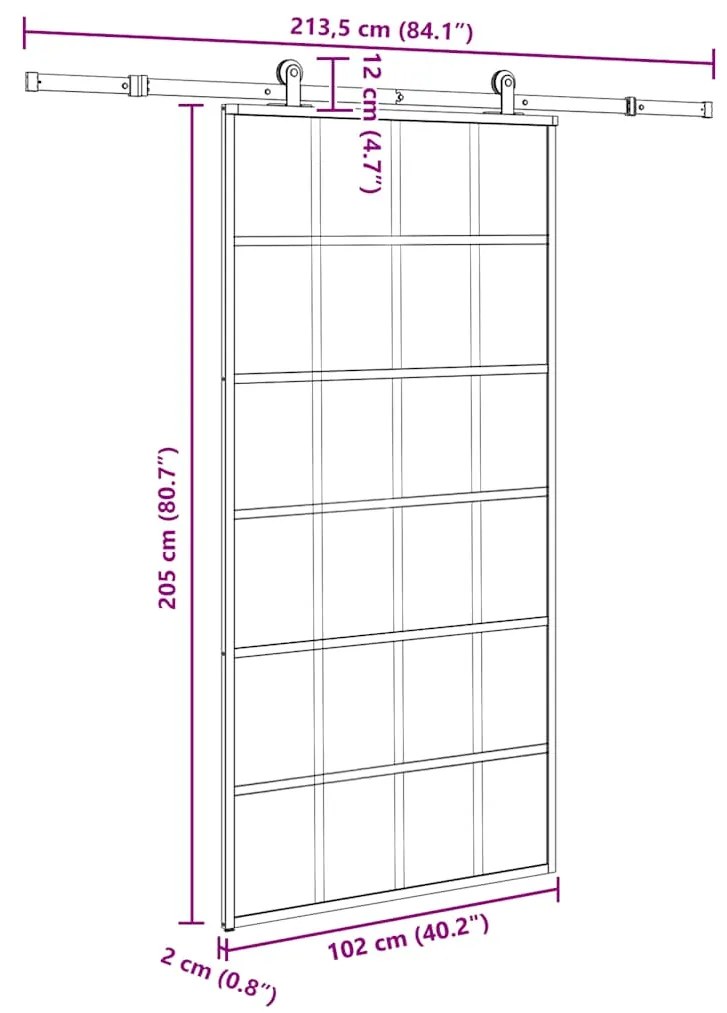Porta deslizante c/ conj ferragens 102x205cm vidro ESG/alumínio
