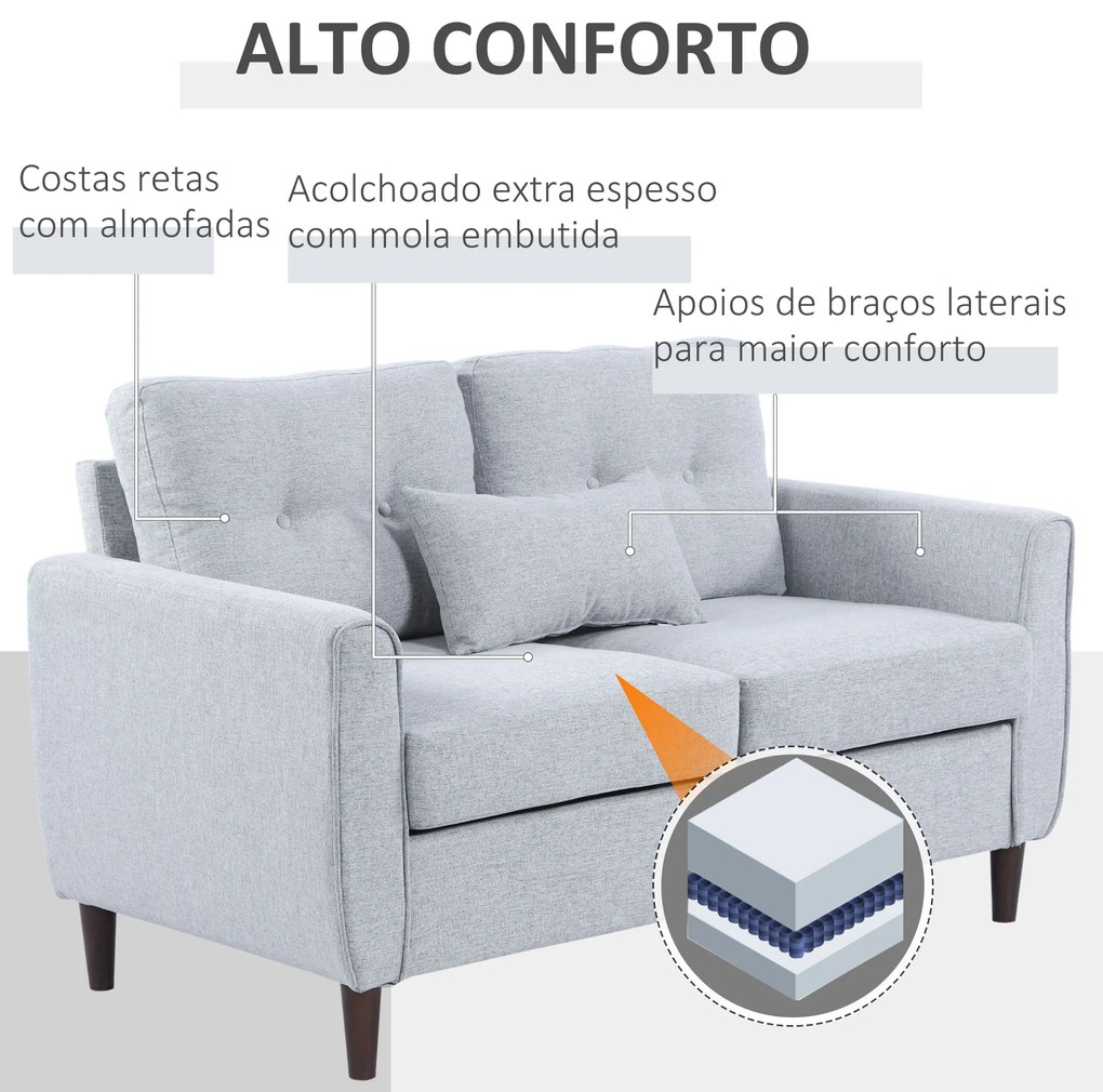 Sofá de 2 lugares Poltrona de dois lugares para sala de estar com almofadas e assento acolchoado fronha lavável 140x78x83 cm cinza claro