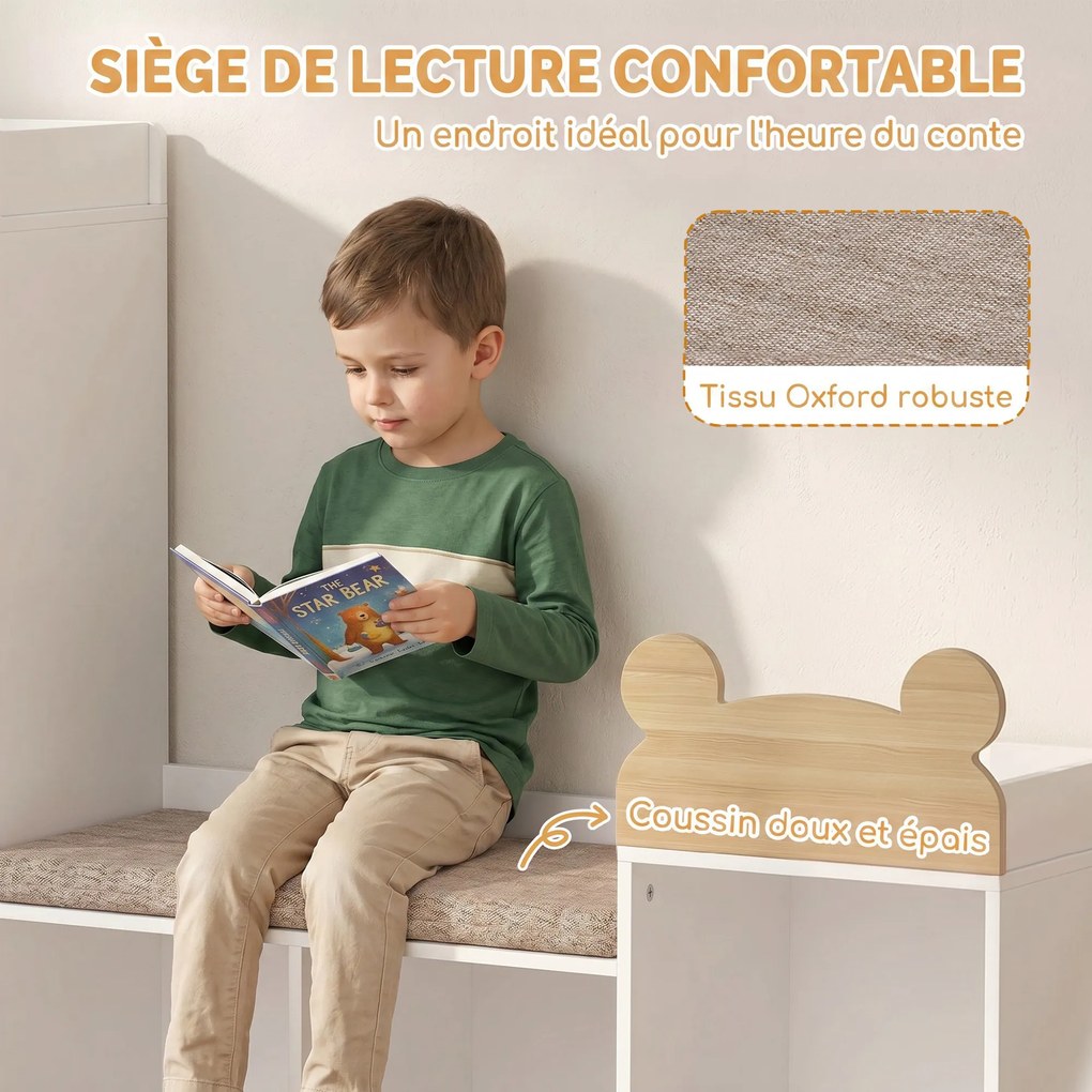 Estante Infantil com Cantinho de Leitura, 121 x 30 x 106 cm, 3 em 1, Branco