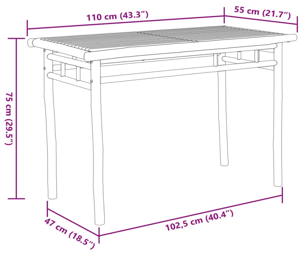 Mesa de jantar para jardim 110x55x75 cm bambu