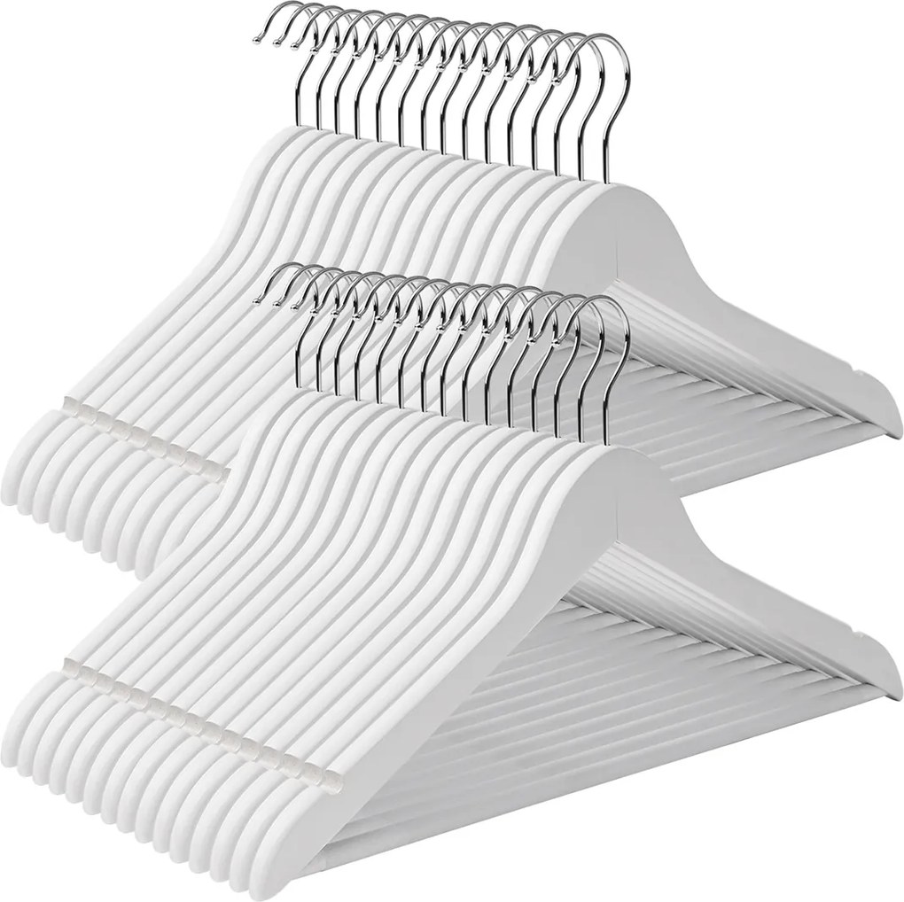 Cabides de madeira maciça 44,5 x 1,2 x 23 cm Branco