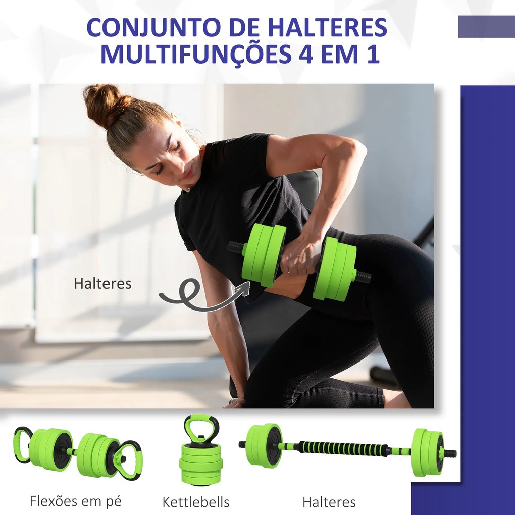 SPORTNOW Conjunto de Halteres 20kg 4 em 1 Conjunto de Pesos com Kettle