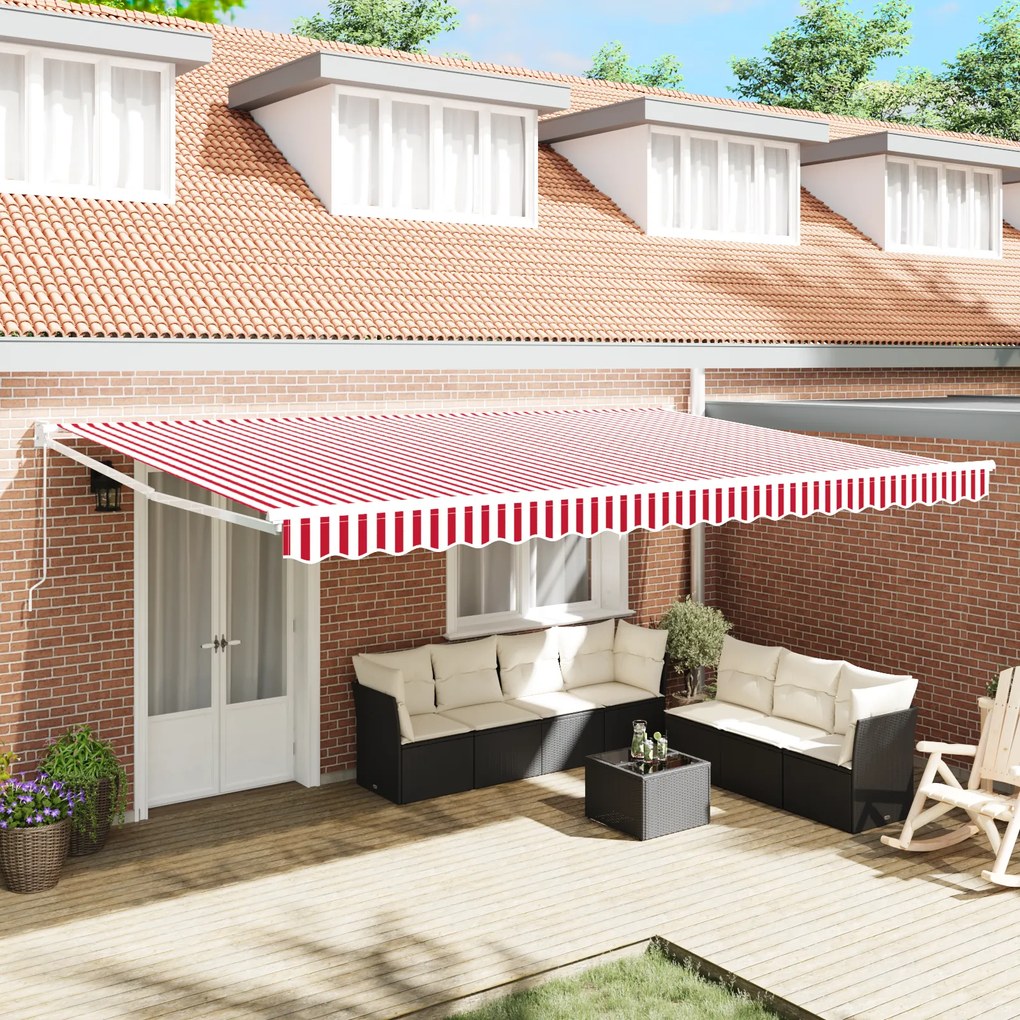 vidaXL Toldo Retrátil Manual Listrado Vermelho e Branco 500x300 cm