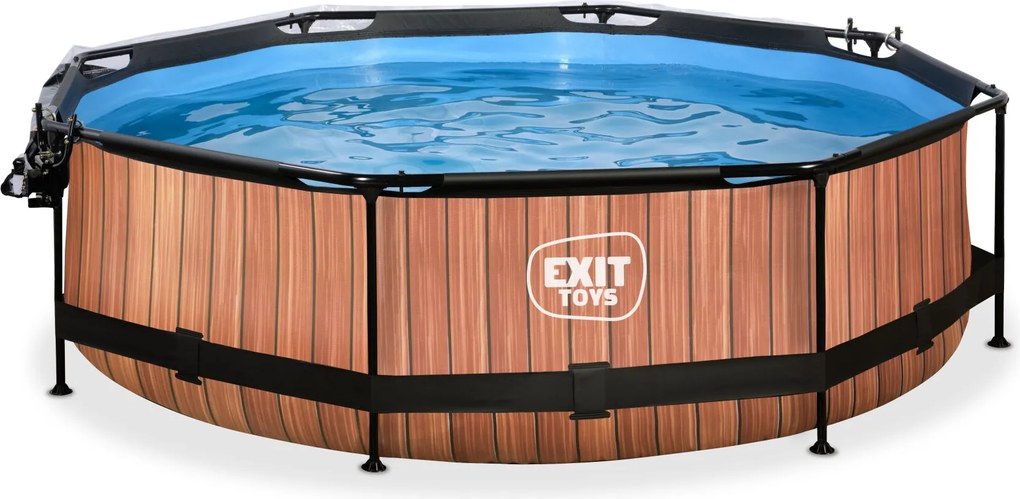 Piscina redonda Wood ø300x76cm com bomba de filtragem e cobertura - castanha