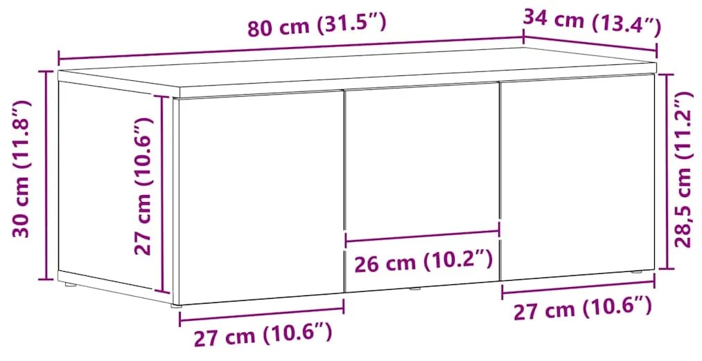 Armário para televisão vidaXL Preto Carvalho 80x34x30 cm Madeira engen